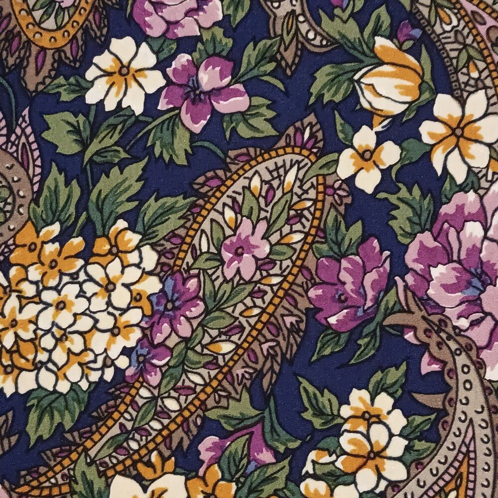 Vintage Vera Neumann Oblong Scarf Blue with Purple Yellow Flowers Paisley 52x10